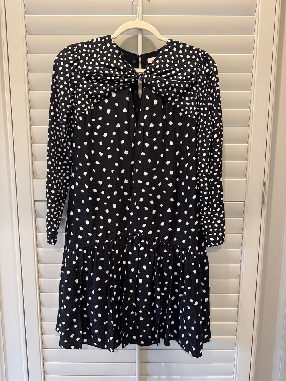 Rebecca Taylor Black & White Drop Waist Long Sleeve Dress
